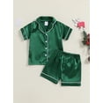thumbnail image 4 of Cjfdfy Toddler Baby Girl Boy Silk Stain Pajamas Set Kids Girls Boys PJS Set Sleepwear Summer Fall Clothes Solid Short Sleeve Button Down Shirt with Shorts Set Loungewear Homewear 1-7Y, 4 of 9