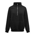 thumbnail image 4 of YUGYXL Half Zipper Sweatshirts for Women Solid Color Long Sleeve Collared Pullover with Pockets Active Outdoor Blouses Black S, 4 of 9