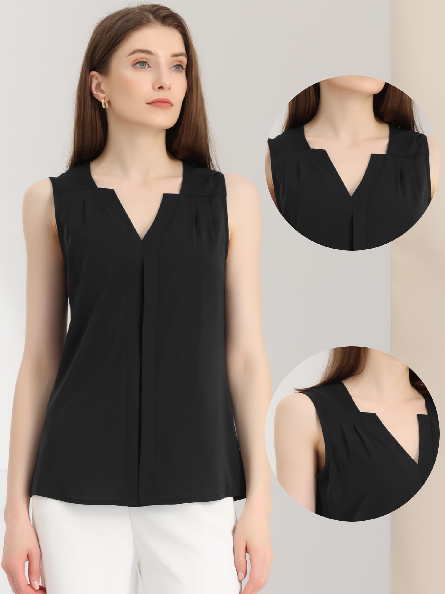 DARING DIVA Sleeveless Blouse Top Office Work Shirt L Black