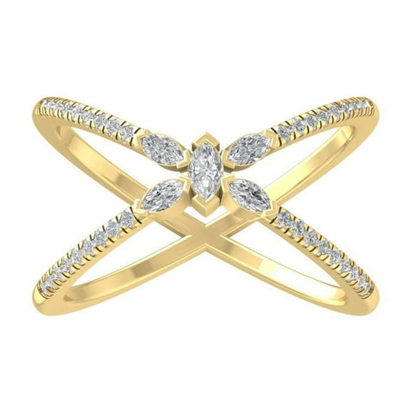 ARAIYA FINE JEWELRY 14K Yellow Gold Round and Marquise shape Lab Grown Diamond Band Ring (1/3 cttw, VS Clarity, D-F Color) Size 9.5