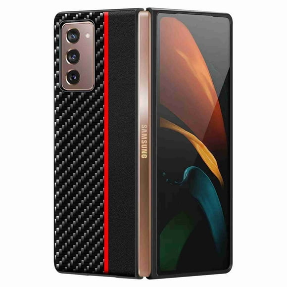 Dteck Samsung Galaxy Z Fold 2 Case, Carbon Fiber Texture Leather Case for Samsung Z Fold 3 (7.6"), Shockproof 360 Full Protection Fold 2 (2020) Cover(Red)