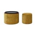 thumbnail image 3 of Noble House 2-Piece Set Round Chenille Storage Ottoman, Equipped with a Drum Shaped Small Stool, Storage Space, and MDF Made Desktop Panel, Dark yellow, 3 of 15
