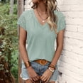 thumbnail image 3 of Blusa de verano con escote en V y ribete de encaje, color verde, transpirable y elegante, de manga corta para mujer, talla XL, 3 of 6