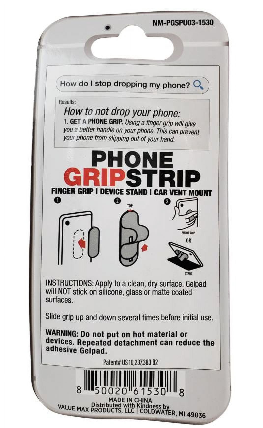 Novelty Max Black Phone Grip Strip – Single Count Pack/Leather Series