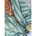 thumbnail image 2 of Conjunto de 2 piezas para mujer, traje de pantalones cortos a rayas con cordones, Blusa de manga farol y cuello en V, holgado, elegante, primavera y verano, 2024, 2 of 5
