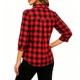 thumbnail image 4 of Warop Women's 3/4 Sleeve Plaid V Neck Blouse Shirt Lightweight Button Down Tops for Office Work Daily Wear, 4 of 7