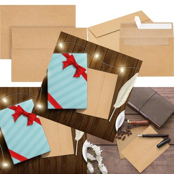 Hongyitime Kraft Paper Envelopes 50 Pack 5 x 7 Inch Brown A7 Envelopes Self-Seal Card Envelopes Invitation/Postcard Envelopes