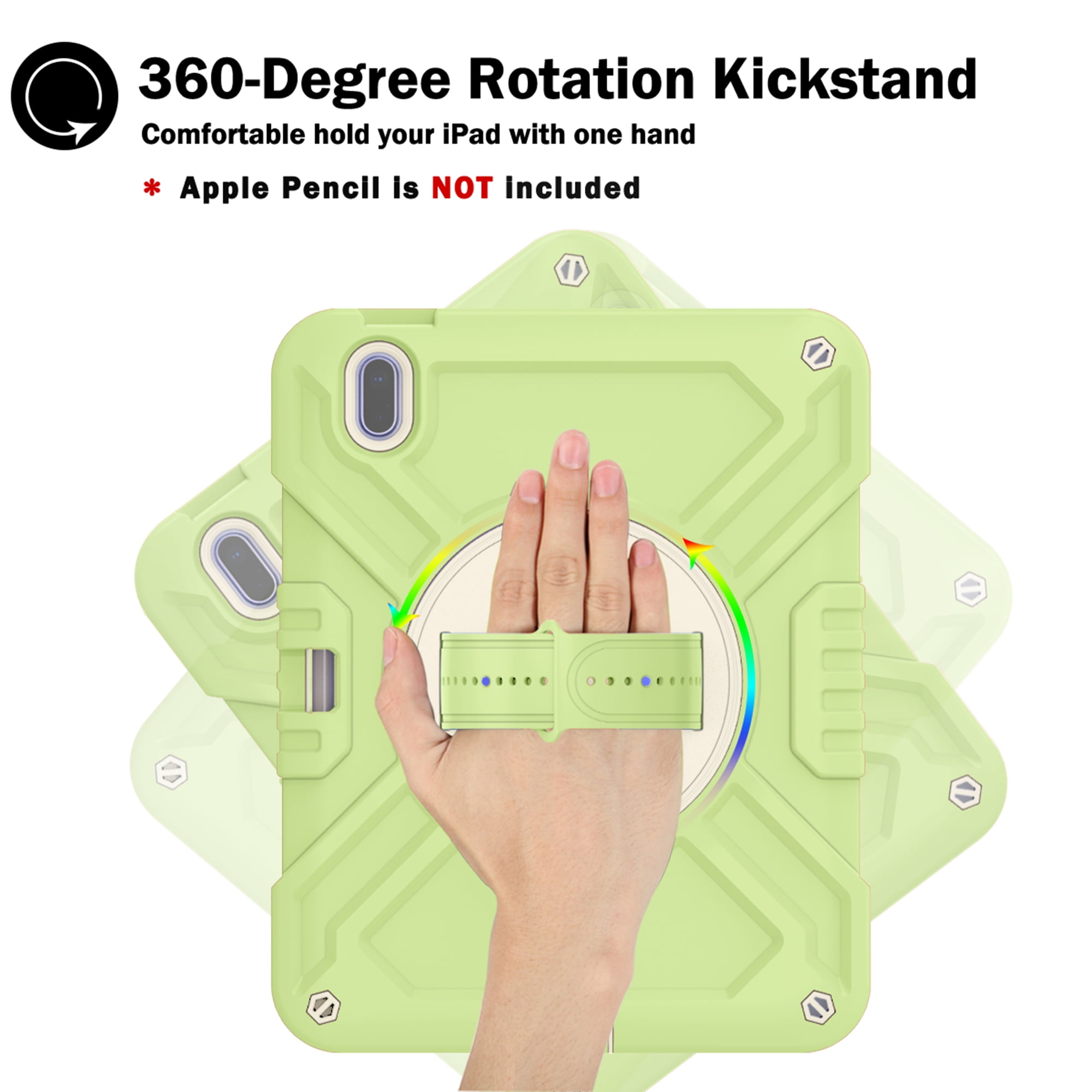 Dteck Kids Case for iPad 10th Generation Case 2022, Military Grade Shockproof Rugged Cover for iPad 10th Gen 10.9 Inch with 360° Swivel Stand - Handle - Shoulder Strap - Pencil Holder,Green White