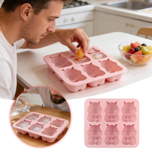 6-Cavity Bear Shaped Silicone Ice Cube Tray Novelty Animal Ice Mold Easy Release Food Baking Pan for Dessert Cake Baking Home Bar Parties Drink Enthusiasts