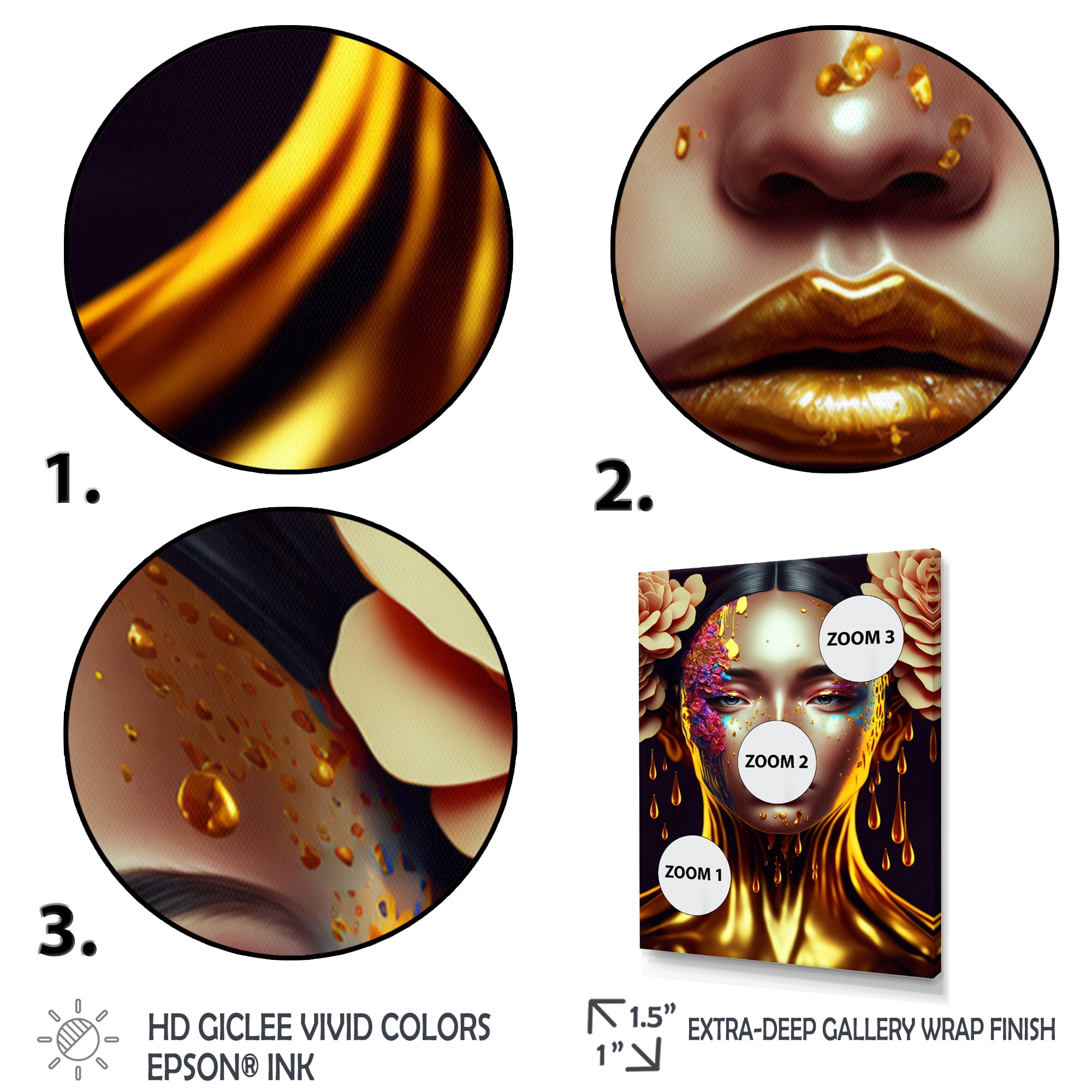 Designart Gold And Black Floral Asian Woman II Canvas Wall Art