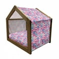 thumbnail image 2 of Love Pet House, Hearts in Square Shapes Geometrical Celebrate Art, Outdoor & Indoor Portable Dog Kennel with Pillow and Cover, 5 Sizes, Blue Ivory Pink, by Ambesonne, 2 of 5