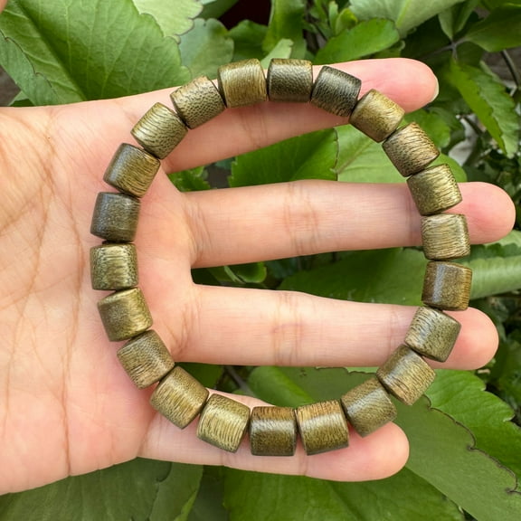 1pc Men's Hainan Agarwood Nightingale Green Chess Bracelet, Natural Wooden Beads, Personality Handcrafted Wood Bangle, Elastic Stretch Fit