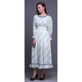 thumbnail image 3 of Bimba Robe Maxi à Volants pour Femmes, Teinture sur Nœuds, Manches Bishop, Col Rond, Taille Smockée - Petit, 3 of 5