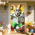 thumbnail image 4 of Divertida funda de puerta con forma de conejo de Pascua con gafas, leyendo el periódico "Felices Pascuas" en el inodoro, decoración navideña para puerta de entrada interior/exterior, decoración para, 4 of 9