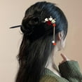 thumbnail image 4 of 8 Pieces Retro Asian Chinese Traditional Hanfu Butterfly Flower Wooden Hair Sticks Pins with Bead Pendants Hair Chopsticks Forks Bun Updo Holders for Women Girls, 4 of 4