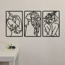 3 Pieces Metal Minimalist Abstract Woman Wall Art Line Drawing Decor Single Female Home Hanging