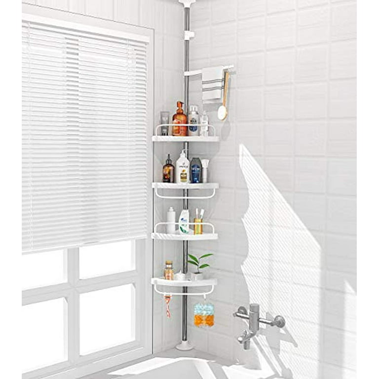 4 Layer Corner Shower Caddy Tension Pole Adjustable 78 to 96.5 inch  Rustproof
