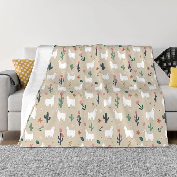 Balery Cute Alpaca Manta de Franela con Dibujo, Lujo Ultra Suave y Cálido, Antipelusa y Resistente a las Arrugas para Cama, Sofá, Camping -40"x30"