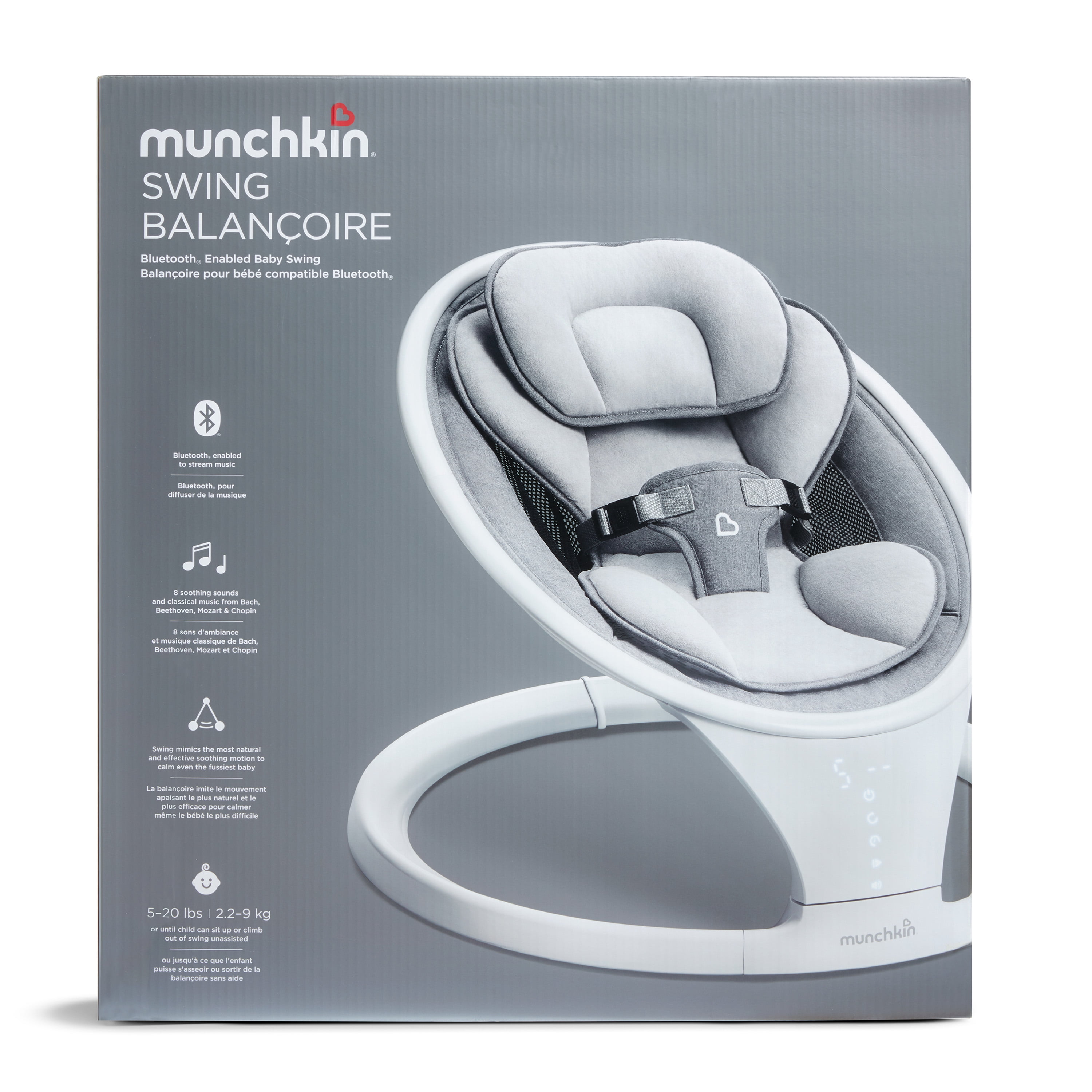 Munchkin Bluetooth Enabled Baby Swing, Newborn & Up, Unisex, Gray