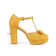 thumbnail image 2 of BLISSFUL STEP Women's Shoes Mary Janes Platform Pumps T-Strap Block Heel Round Toe Bow Decor Casual Shoes Yellow 6, 2 of 6