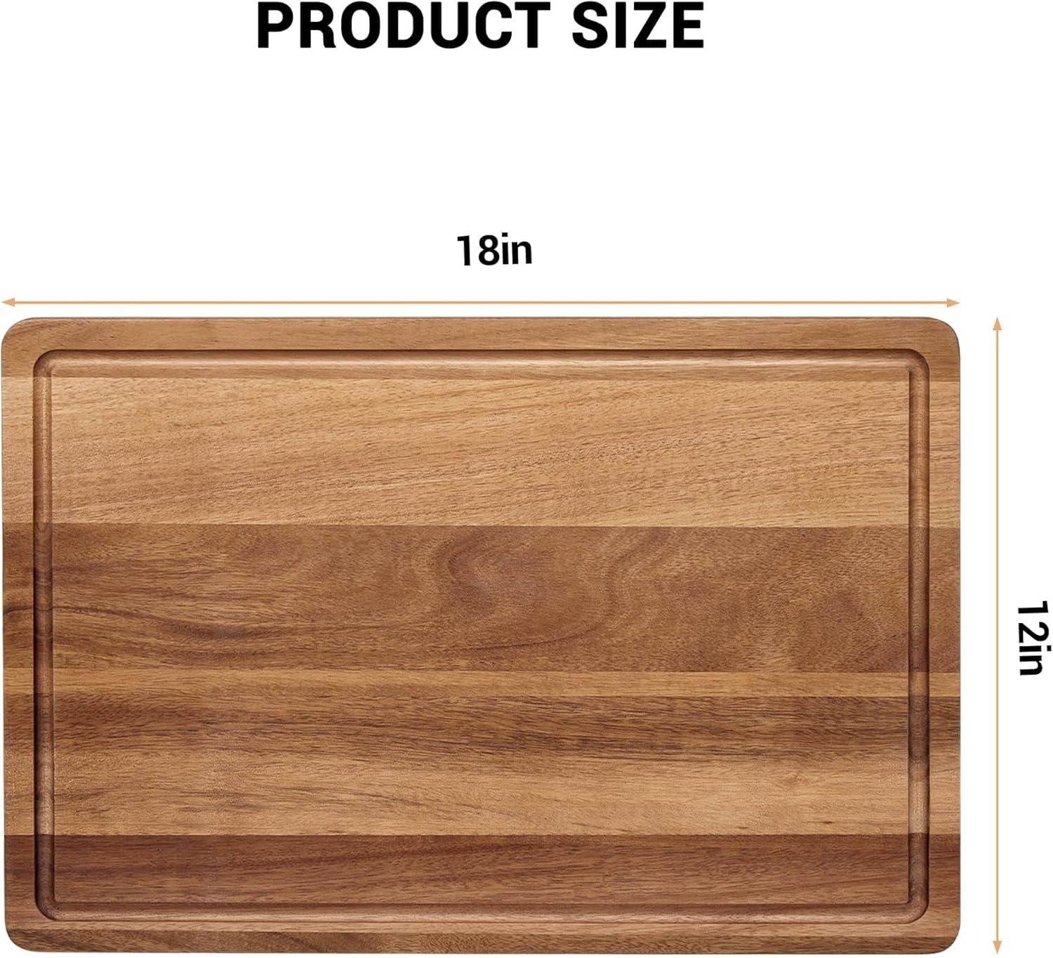 Large Natural Acacia Wood Cutting Board, 18"x12" Reversible Butcher Block with Deep Juice Groove & Side Handles, Durable Multipurpose Chopping Board