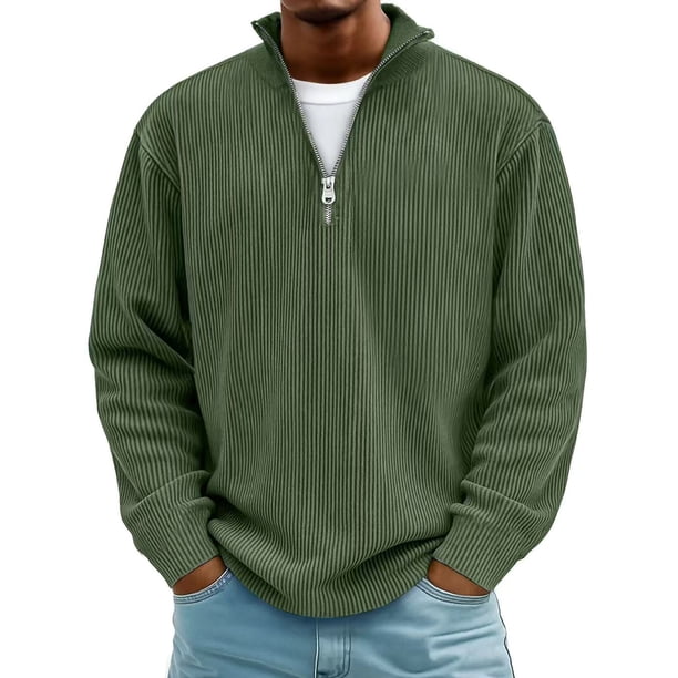 pstuiky manga larga para hombre, Camisetas casuales de manga larga a la moda para hombre, cuello alto acanalado, cremallera de un cuarto, manga larga, cuello alto, camiseta/camiseta salir tops m