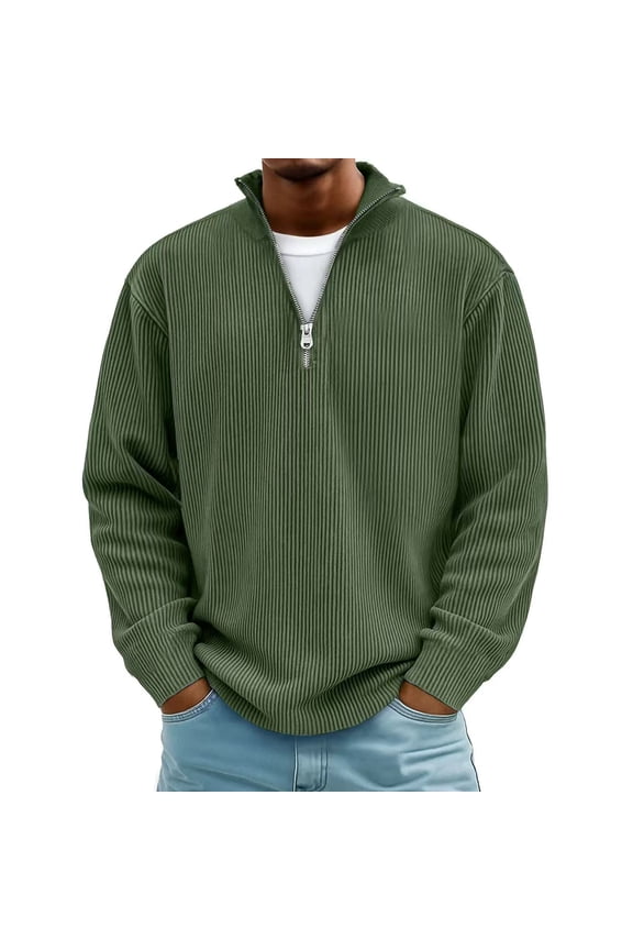 Mens Quarter Zip Sweater Trendy Fall Winter Thick Mock Neck Pullover Ribbed Knit Casual Big and Tall Regular Fit Lightweight Polo Sweaters Army Green XL