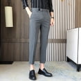 thumbnail image 5 of Pantalones de traje para hombre, 9 pantalones de trabajo recortados, de oficina, de verano, rectos, ajustados, para uso social, de sastrería, de negocios, formales, vintage, 5 of 5