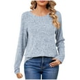 thumbnail image 2 of HAiming Womens Casual Tops Oversized Solid Color Ruffled Long Sleeve Round Neck Pullover Shirts Loose Tee Blouse, 2 of 4