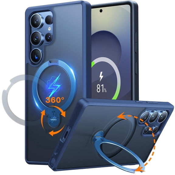 TORRAS 360° Spin Magnetic Stand for Samsung Galaxy S25 Ultra Case, Fit for Magsafe, Mil-STD Slim Protective with Kickstand Rotatable, Aesthetic for Women Men, Ostand Spin, Navy Blue