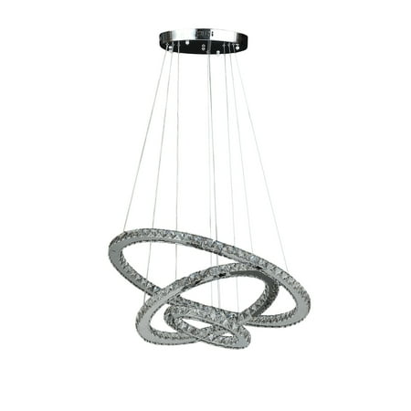 

12-47 Inch Adjustable Chandelier Offset Circle Design Silver Chrome Finish- Saltoro Sherpi