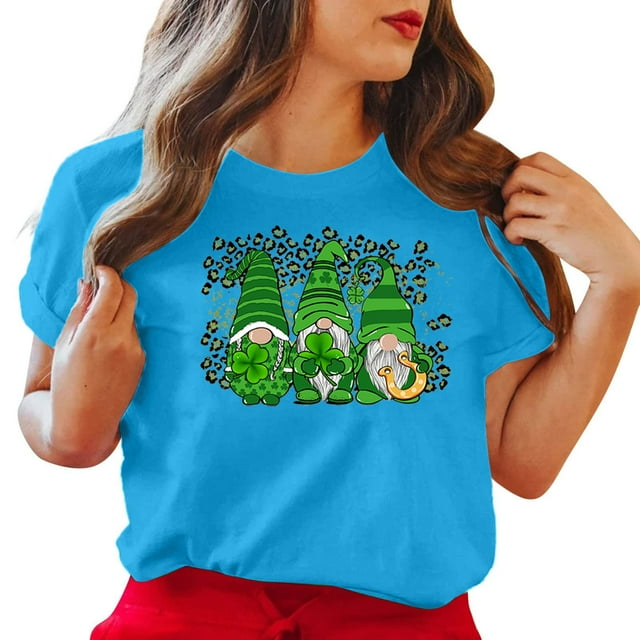 LSLJS Col Rond Imprimé Trèfle de Saint Patrick Manches Courtes Décontracté Ample Manches Courtes Col Rond Haut/chemise, Cadeaux pour Femmes