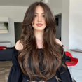 thumbnail image 1 of Yanonmyfd  Wig with Bangs Long Wavy Copper Red Layered Wig with Curtain Bangs for White Black Women,Synthetic Ginger Reddish Brown Layered Long Wavy Shaggy for Daily Party 24inch, 1 of 12