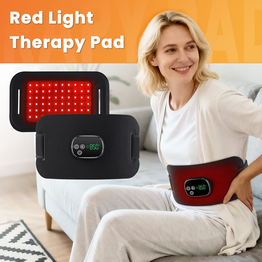 Cordless Lower Back Heating Pad with Led Lights, Waist Belt Wrap, Led Light Waist Heating Pad with 4 Heating & 3 Intensity Modes, 5000mAh Battery for Period Cramps