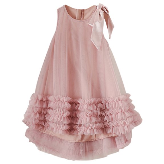 SonxaHe Little Girl's Dresses Summer Stylish Bow Halter Tulle Dress Child Flowy Party Comfortable Princess Dresses Pink,Size 4-6 Y