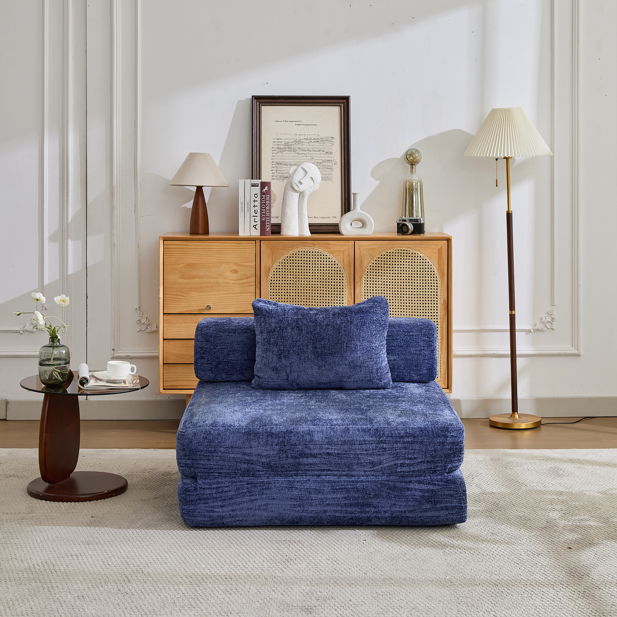 Miniyam Folding Sofa Bed, Convertible Sleeper Chair with Pillow Foldable Mattress with Back Support, Blue