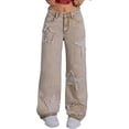 thumbnail image 6 of Y2K Teen Girls Wide Leg Jeans with Star Patch, Baggy Denim Pants with Raw Edge Detail for Girls 13-16 Years, 6 of 9