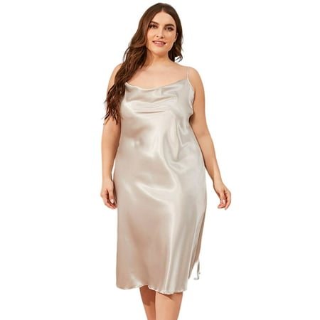 

KAWELL Women s Satin Scoop Neck Full Slip Nightdress Chemise Nightgown Sleepwear