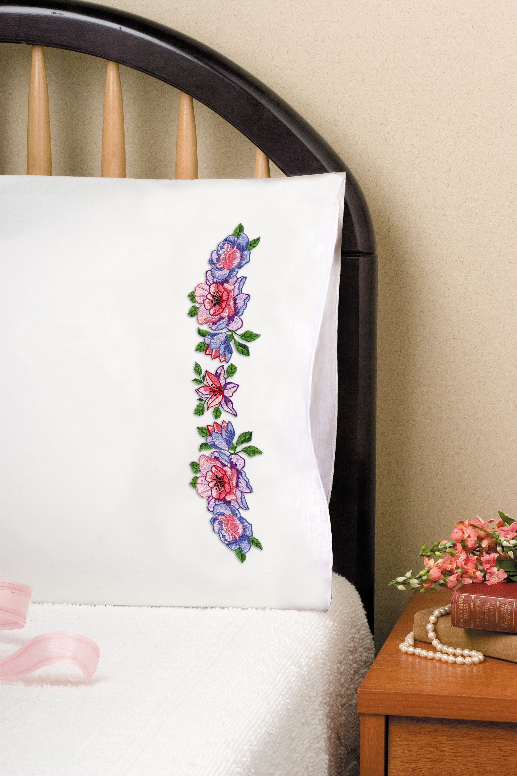 Tobin Stamped For Embroidery Pillowcase Pair 20"X30"Watercolor Floral