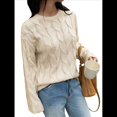 thumbnail image 1 of Suéter de Larga para Mujer, Jersey de Punto Acanalado de Otoño, Suéter Holgado de Cuello Redondo con Cable, Tops Tipo Jersey. Albaricoque M, 1 of 7