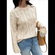 thumbnail image 1 of Suéter de Larga para Mujer, Jersey de Punto Acanalado de Otoño, Suéter Holgado de Cuello Redondo con Cable, Tops Tipo Jersey. Albaricoque XL, 1 of 7