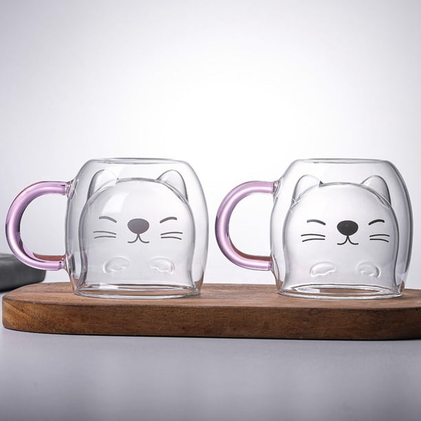 Pack-2 Tazas de Doble Pared BLESIY Forma de Gato 280 Ml Taza de Espresso