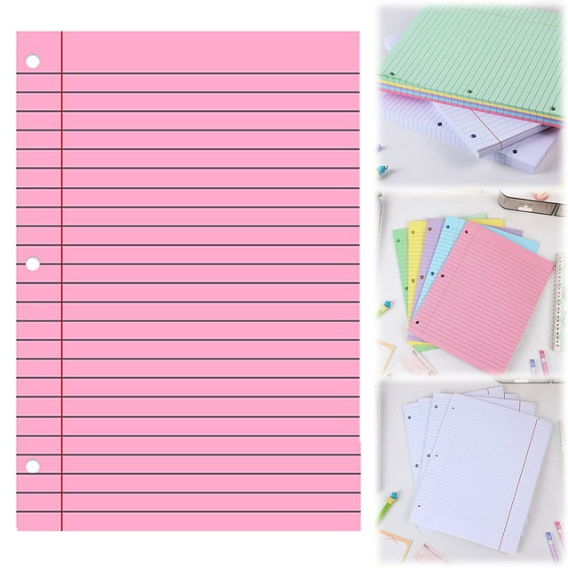 GBAYXJ notebook for recording 200 Sheets Colored Loose Paper 8" X 11" College Ruled Lined 3 Hole Punched Notebook Filler Paper For 3 Ring School (Aesthetic Color)