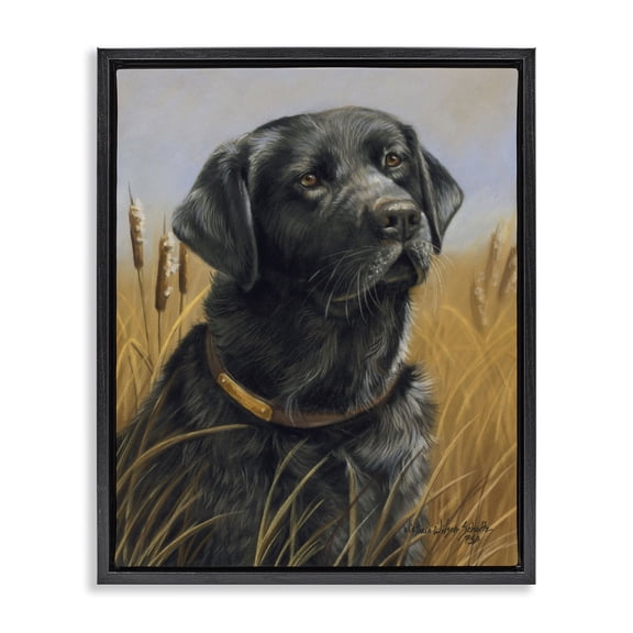 Stupell Industries Traditional Black Lab in Nature Black Floating Frame Canvas Art, 17 x 21, by Victoria Schultz
