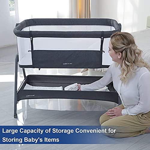 ANGELBLISS Baby Bassinet Bedside Crib with Storage Basket and