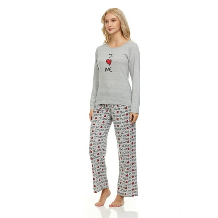 

Lati Fashion 100% Cotton Women Pajamas Set Pants and Top Long Sleeve 2-Piece Female Pajamas Set Gray L