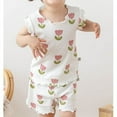 thumbnail image 6 of Odeerbi 2-9 Years Kids Girls Summer Outfits Lettuce Trim Floral Cotton Short Sleeve T-Shirt Shorts Two-piece Set Flower Print Loungewear Kids Girls Clothes, 6 of 6
