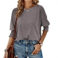 thumbnail image 3 of Women's Casual 3/4 Sleeve Solid Color Simple Shirt Crew Neck Loose Summer Tops, 3 of 5