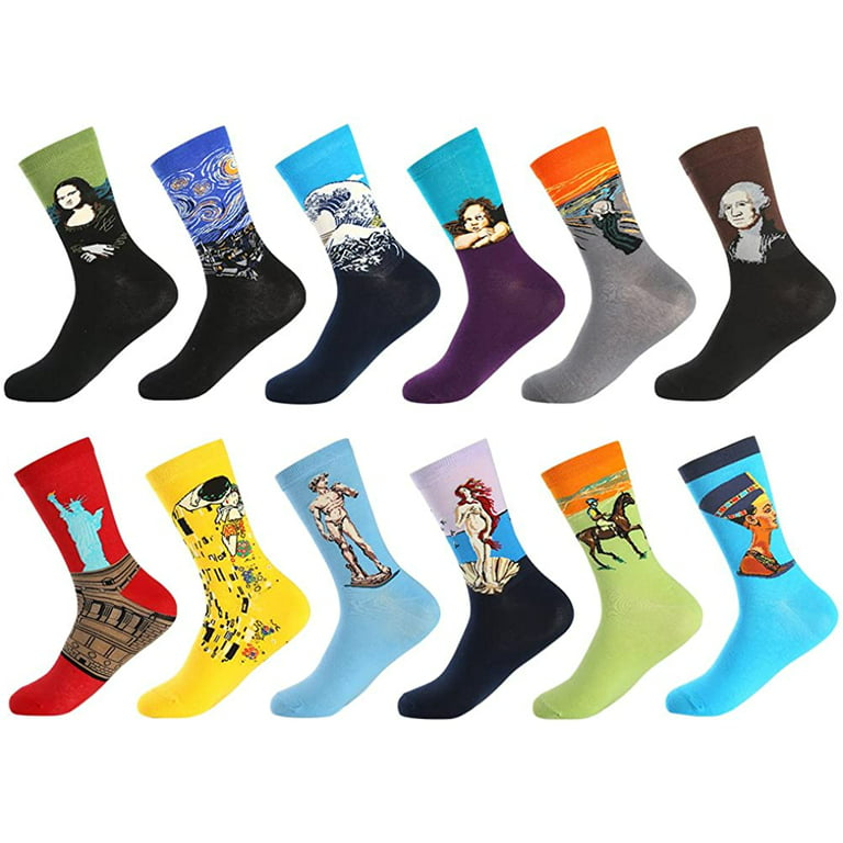 Men's Fun Dress Socks-Colorful Funny Novelty Crew Socks Pack,Art