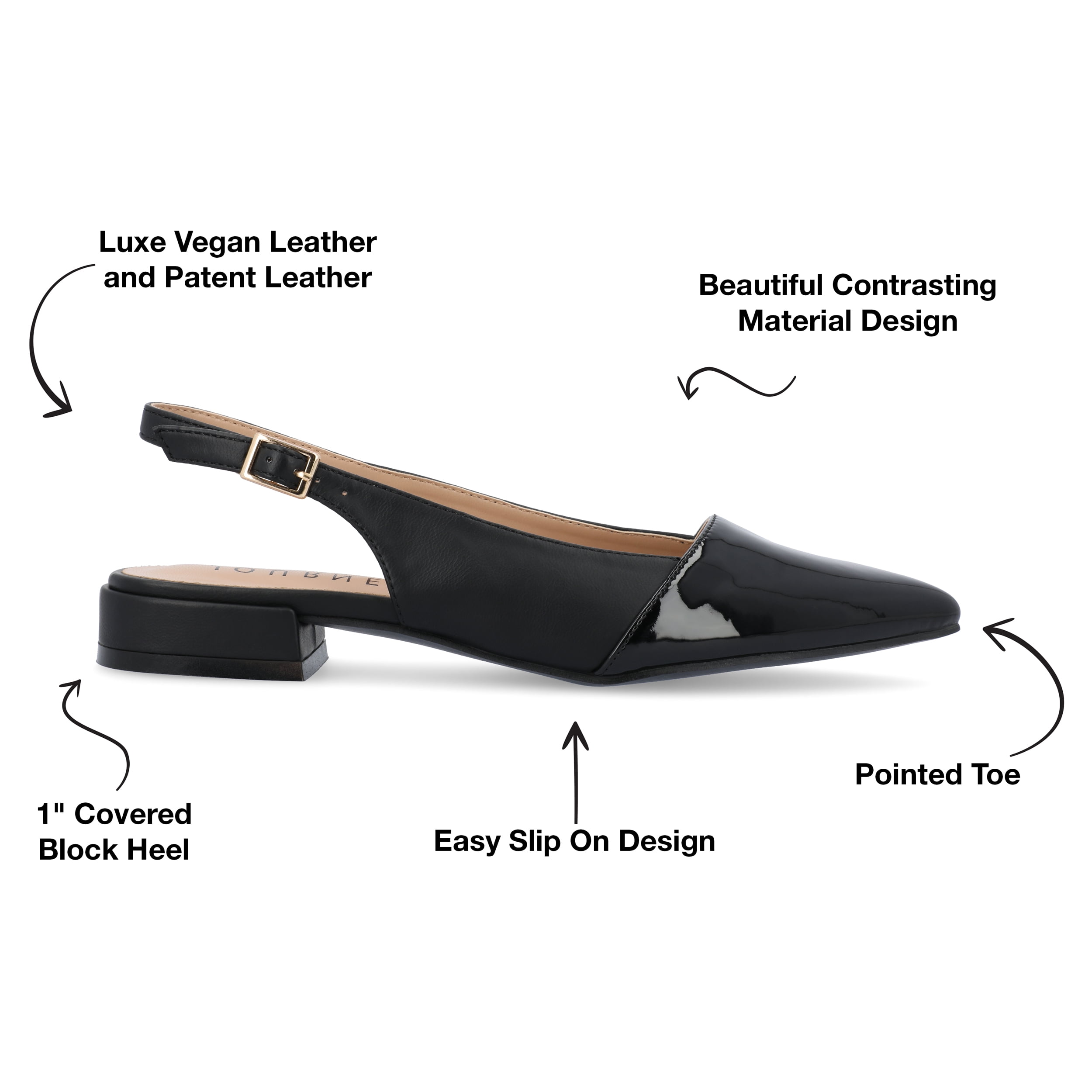 Journee Womens Bertie Sling Back Two Tone Pointed Toe Flats
